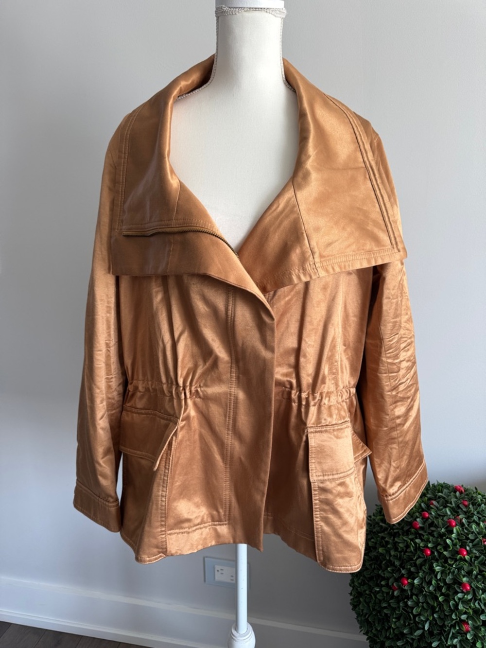 Donna Karan Women's Satin Zip-Front Jacket Sz XL - Picture 2 of 12